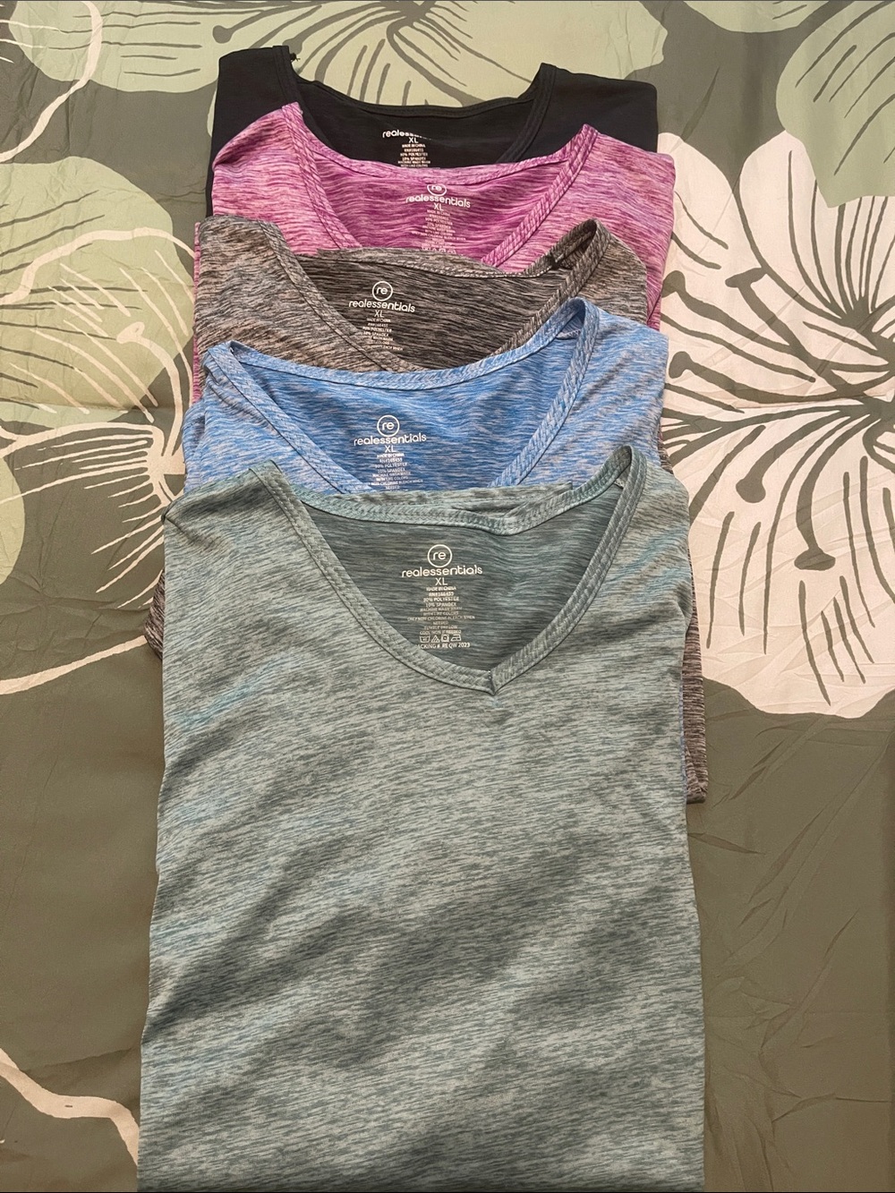 Essentials Women's Short-Sleeve Heathered V-Neck Teal, Blue, Gray & Pink Pack
